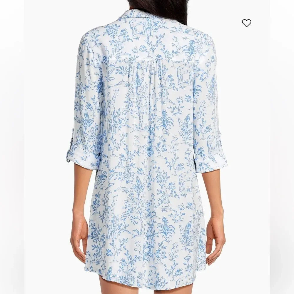 Lilly Pulitzer Natalie Resort White Blue Button Front Tab Sleeve Cover Up